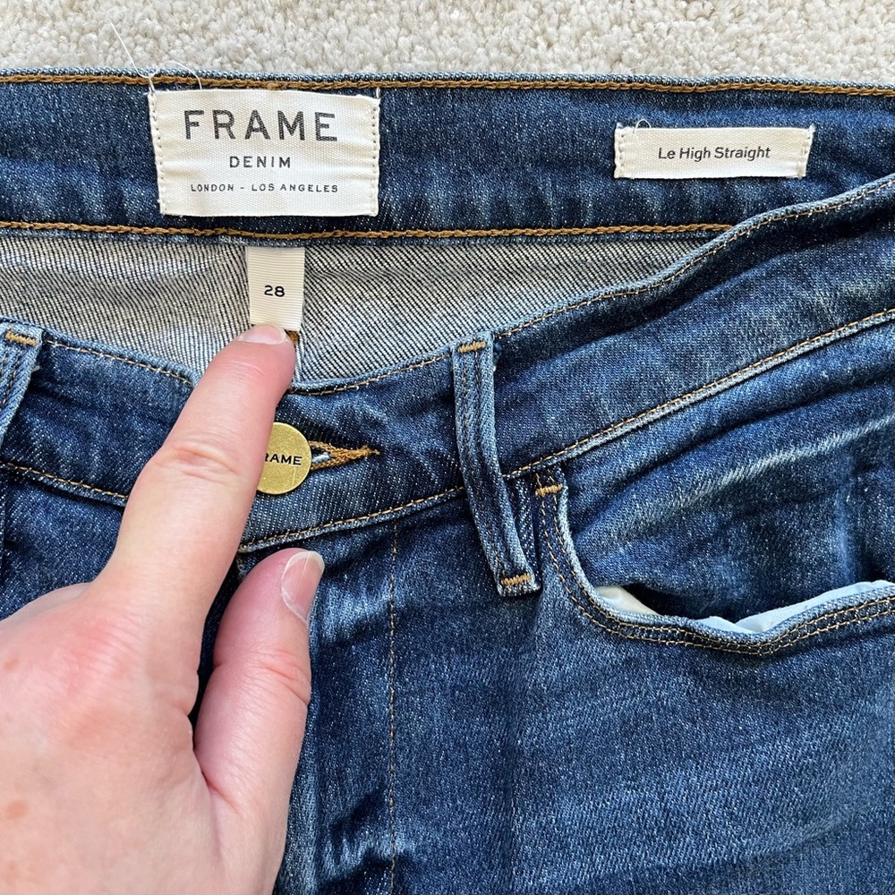 FRAME Le High Straight Asymmetrical Hem Jeans Size 28 Modern Contemporary - Picture 4 of 10